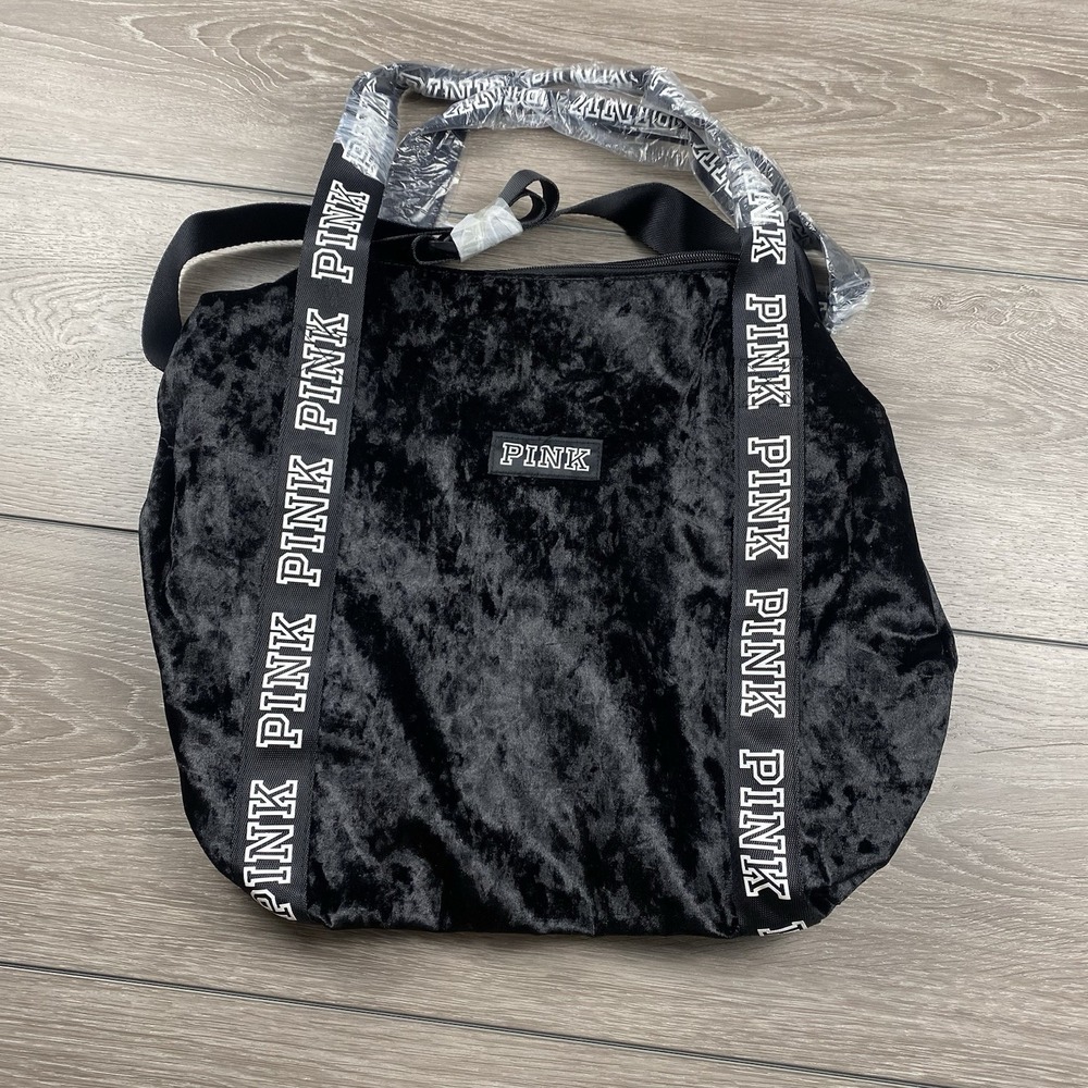 Victoria's Secret PINK Crushed Velvet Duffel Bag Black New